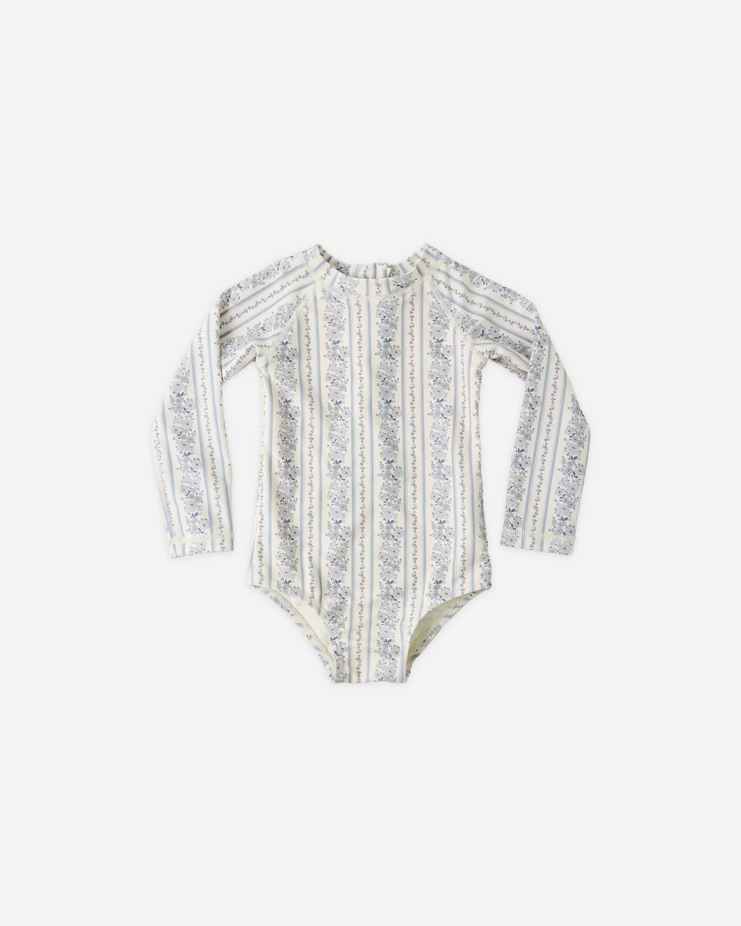 Rylee + Cru Natural Blue Floral | Delphine Rash Guard One-Piece Set