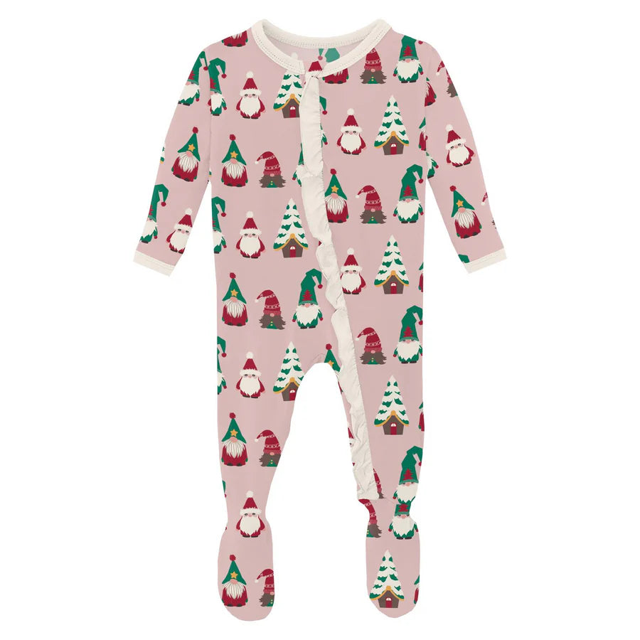 Kickee Baby Rose Gnomes | Print Classic Ruffle Footie