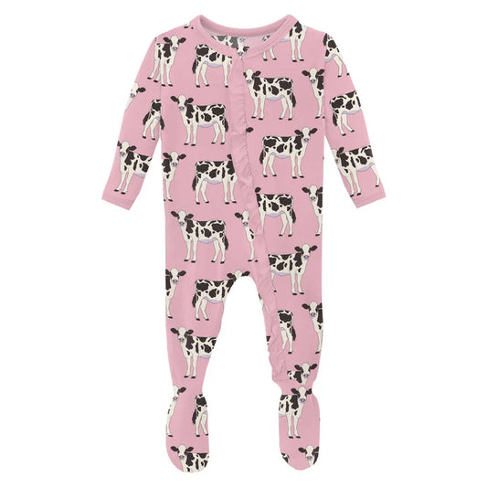 Kickee Cake Pop Cows | Classic Ruffle Footie With 2 Way Zipper