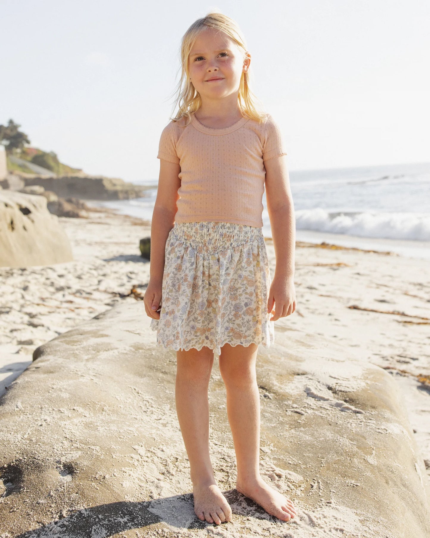 Rylee + Cru Ivory Bloom | Smocked V Mini Skirt