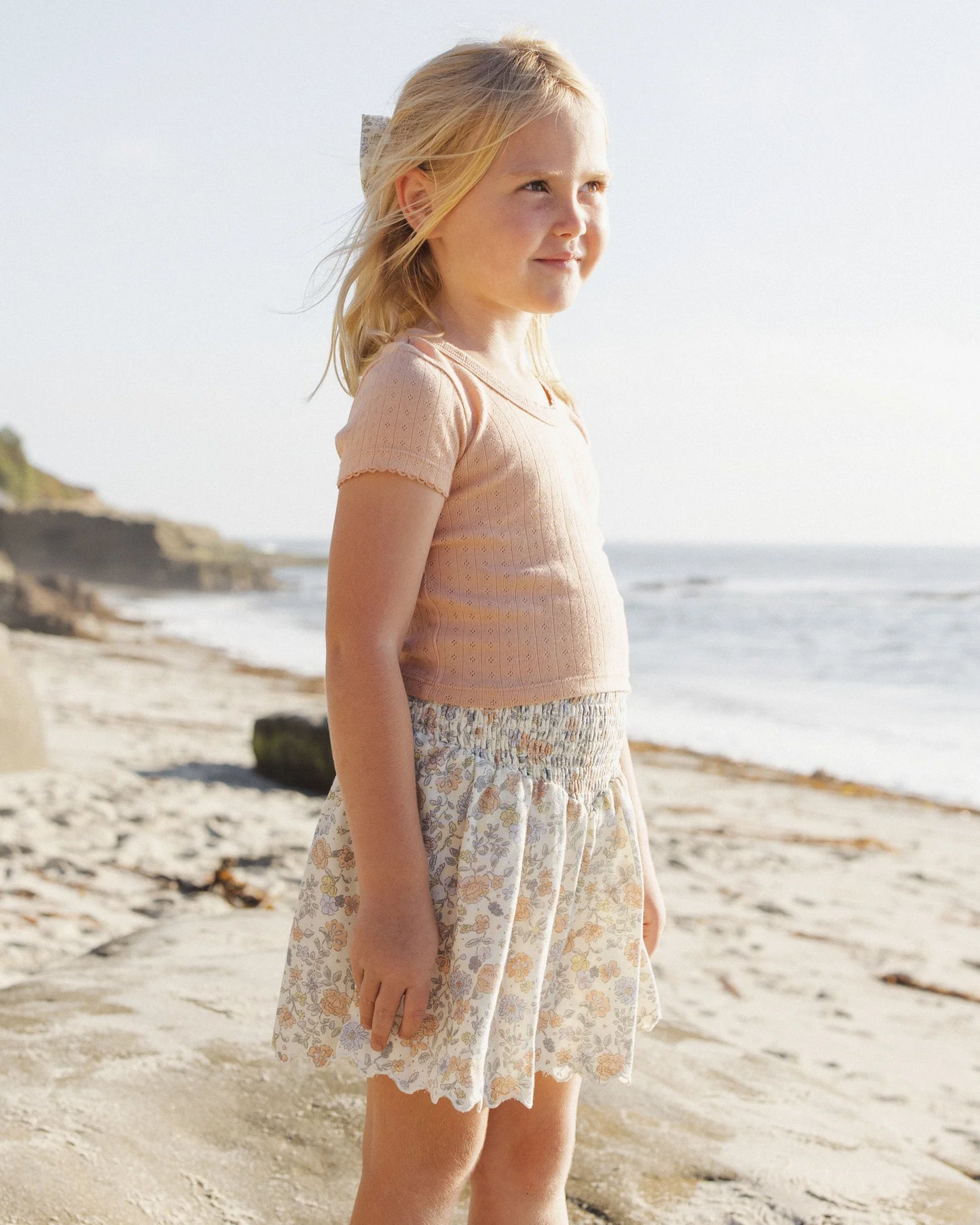 Rylee + Cru Ivory Bloom | Smocked V Mini Skirt