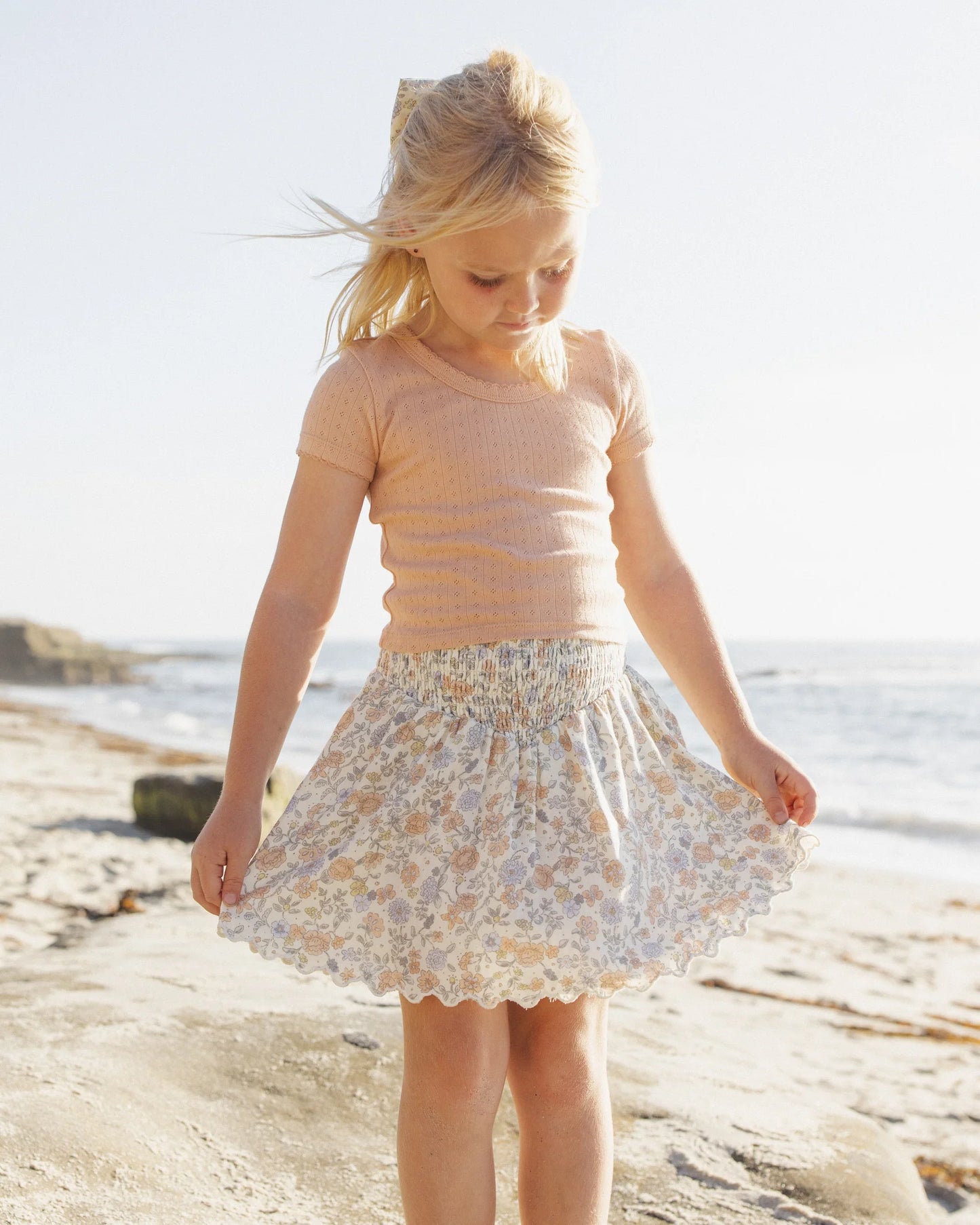 Rylee + Cru Ivory Bloom | Smocked V Mini Skirt