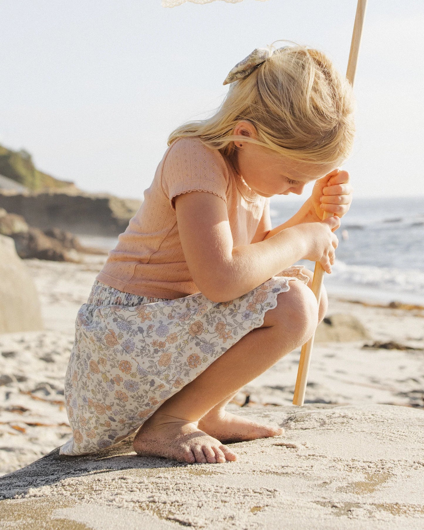 Rylee + Cru Ivory Bloom | Smocked V Mini Skirt