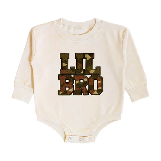 Sweet Wink Natural Heather | Lil' Bro Camo Patch Long Sleeve Romper