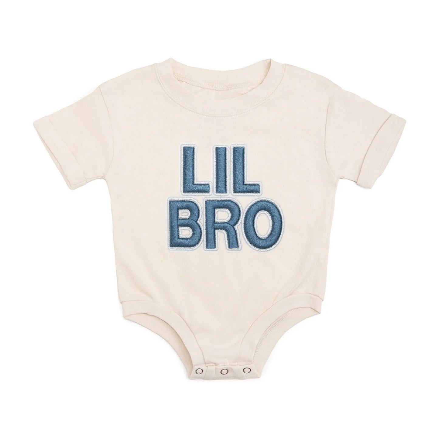 Sweet Wink Natural | Lil Bro Embroidered Patch Short Sleeve Romper