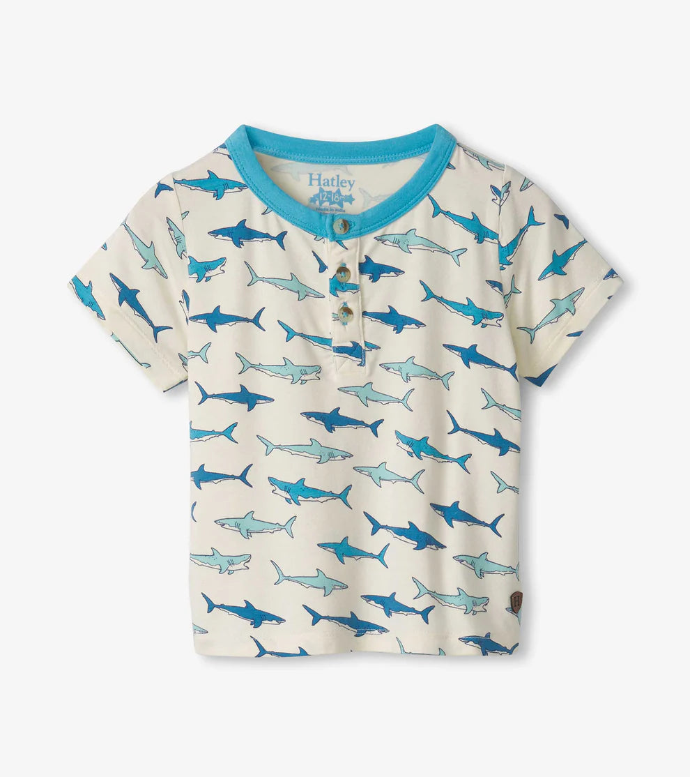 Hatley Hungry Sharks | Bamboo Henley Tee