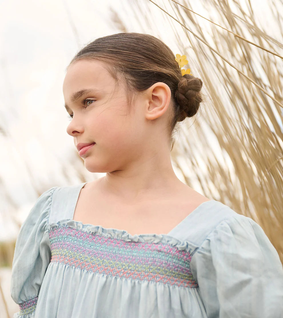 Hatley Soft Blue | Denim Puff Sleeve Smocked Dress