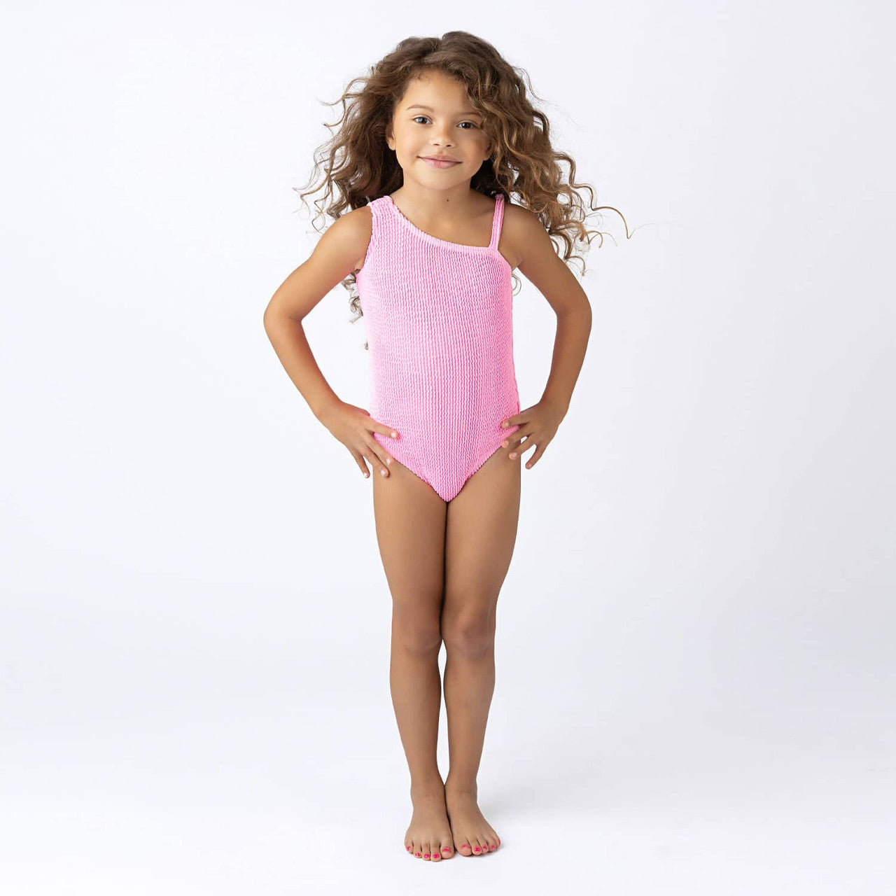 Shade Critters Pink | Crinkle Textured One Shoulder One Piece Swimsuit