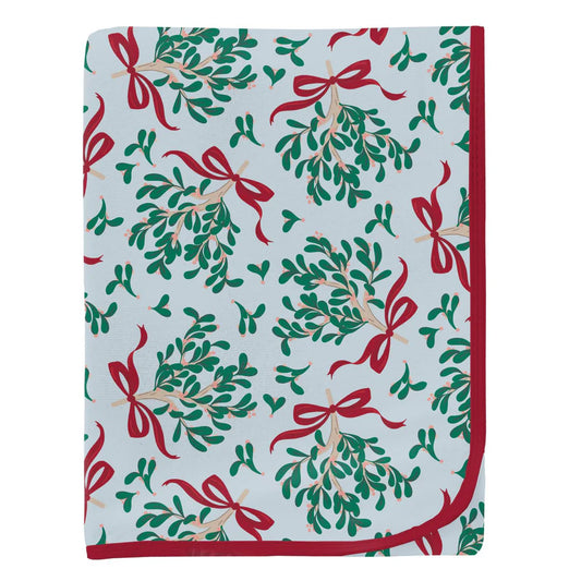 Kickee Illusion Blue Mistletoe & Ribbons | Print Swaddling Blanket