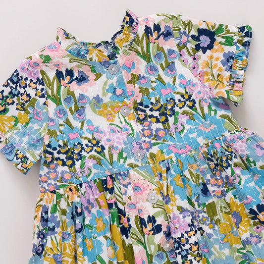 Pink Chicken Blue Large Sketched Floral | Autumn Dress