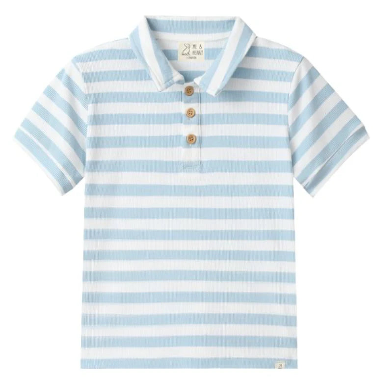 Me & Henry Pale Chambray & White | Shipping Stripe Printed Polo Tee