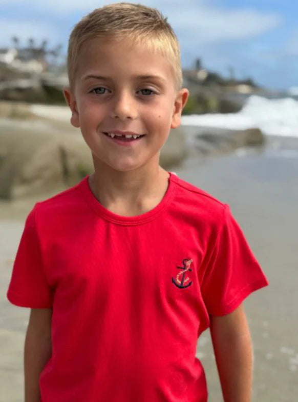 Me & Henry Red Anchor | Marine Embroidered Tee