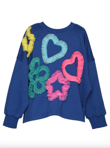 Baby Sara Blue Multi | Mesh Heart, Star, & Flower Detail Top