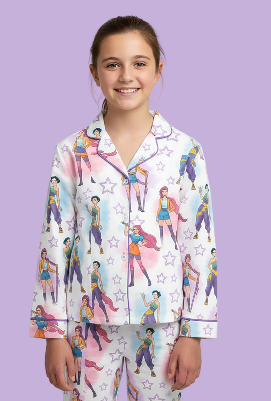 Tweenstyle White | K-Pop Print Long Sleeve Satin Loungewear Set