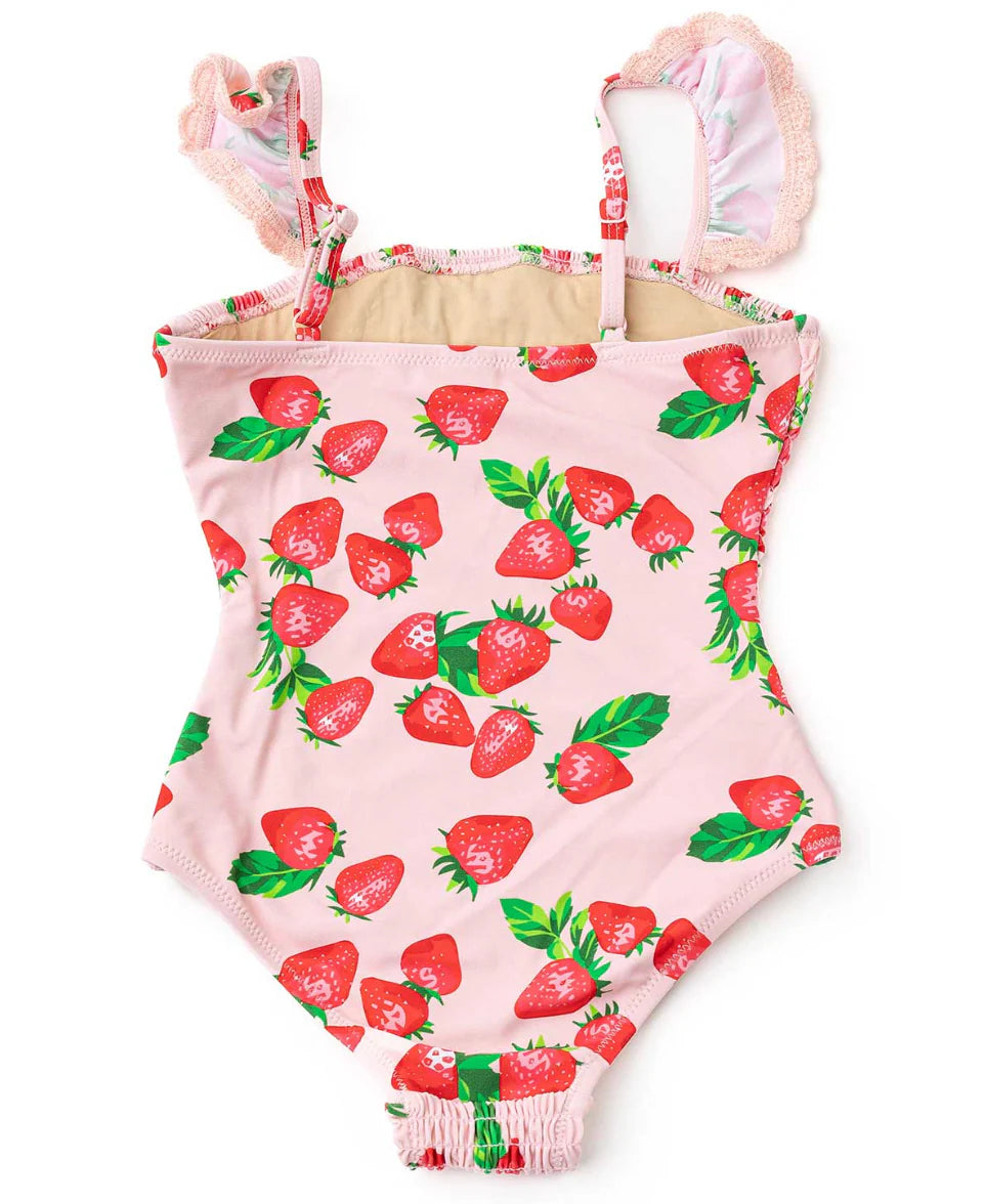 Shade Critters Pink Strawberry Bliss | 1 Piece Crochet Trim Smocked Swimsuit