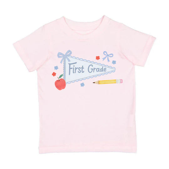 Sweet Wink Ballet Pink | First Grade Pennant Short Sleeve T-Shirt