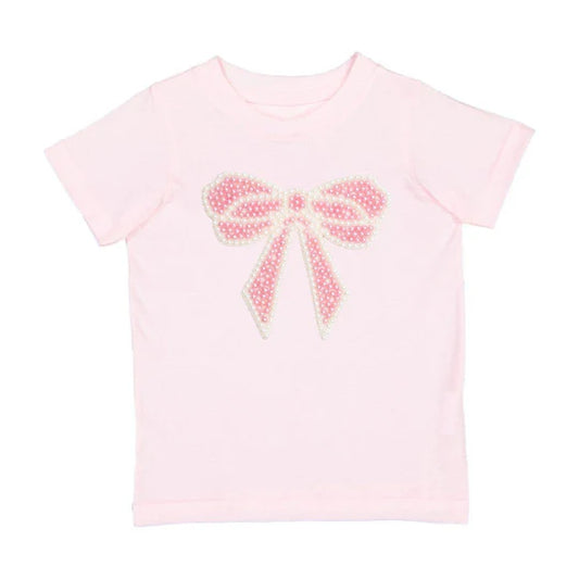 Sweet Wink Ballet Pink | Pearl Bow Patch Short Sleeve T-Shirt