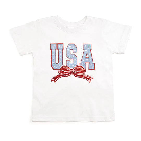 Sweet Wink White | USA Stars & Bow Patch Short Sleeve T-Shirt