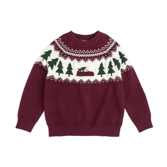 Sweet Wink Burgundy | Christmas Truck Fair Isle Sweater