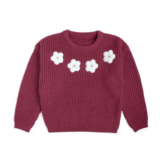 Sweet Wink Berry | Floral Applique Sweater