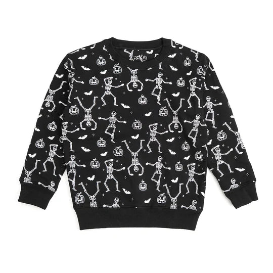 Sweet Wink Black | Glow in The Dark Silly Skelly Halloween Sweatshirt