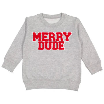 Sweet Wink Gray | Merry Dude Patch Christmas Sweatshirt