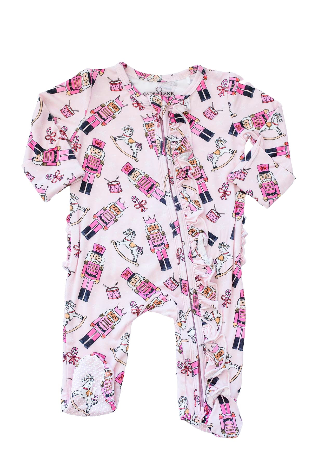 Caden Lane Pink | Toy Soldier Zipper Ruffle Footie