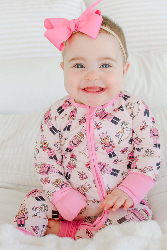Caden Lane Pink | Toy Soldier Bamboo Convertible Zipper Romper