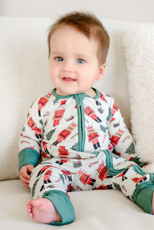 Caden Lane Green | Toy Soldier Bamboo Convertible Zipper Romper