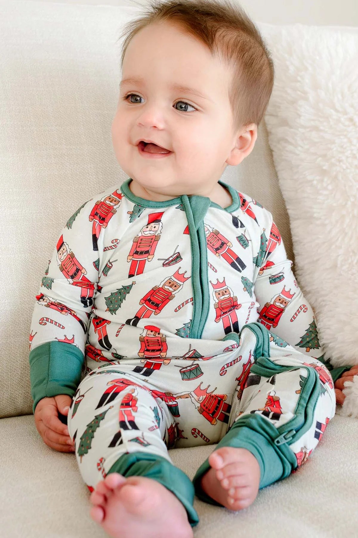 Caden Lane Green | Toy Soldier Bamboo Convertible Zipper Romper