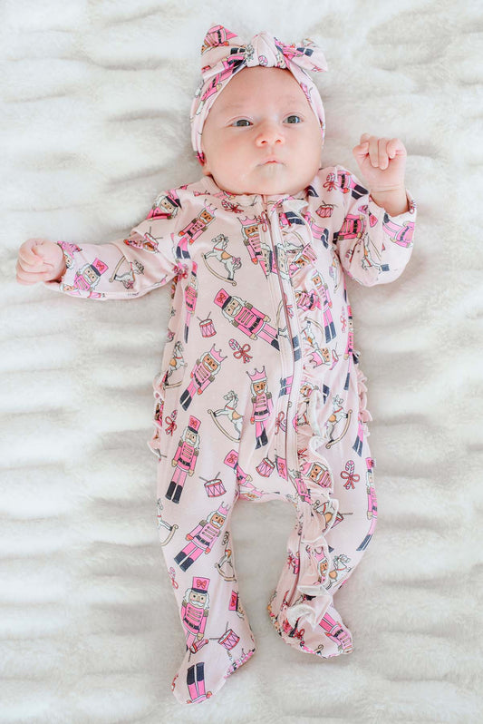 Caden Lane Pink | Toy Soldier Zipper Ruffle Footie