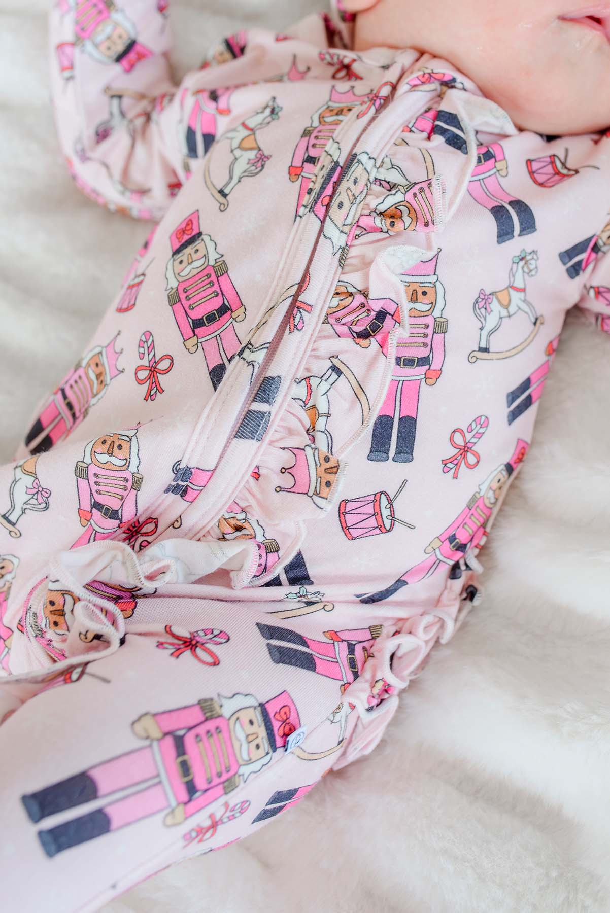 Caden Lane Pink | Toy Soldier Zipper Ruffle Footie