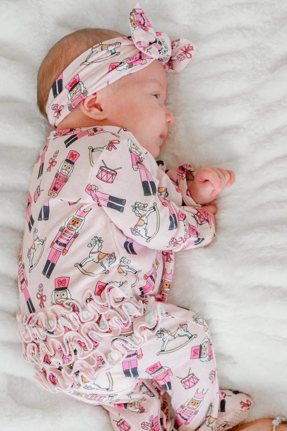 Caden Lane Pink | Toy Soldier Zipper Ruffle Footie