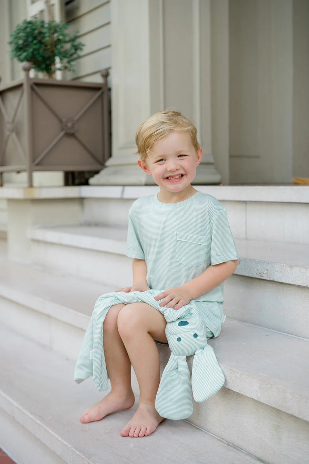 Uptown Baby Pistachio Green | Mini Stripe Dog Lovey Blanket + Paci Clip Holder