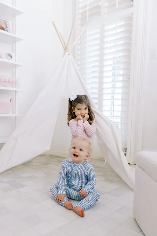 Uptown French Blue | Gingham Sleep Romper