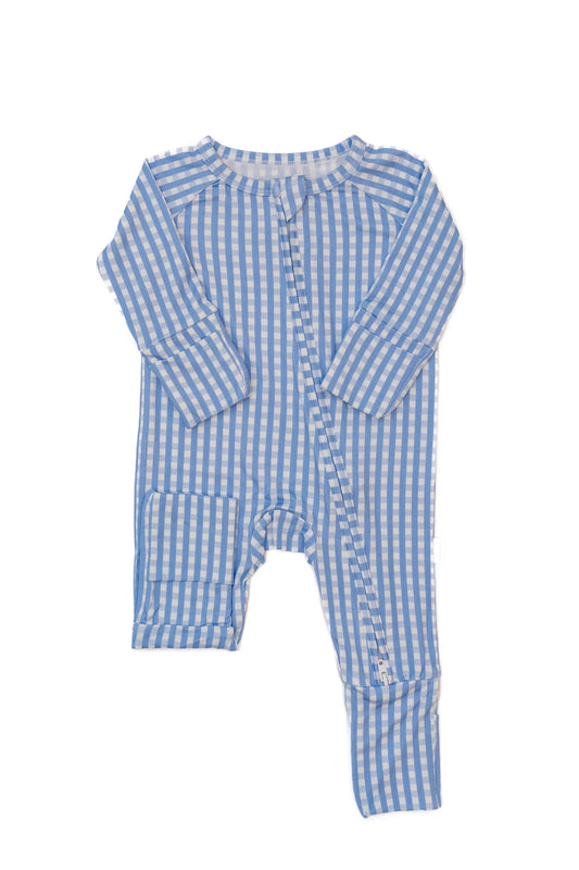 Uptown Baby Blue | Gingham Sleep Romper