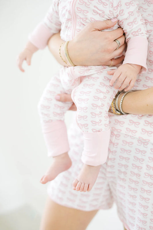 Uptown Baby Pink Bows | Long Sleeve Romper