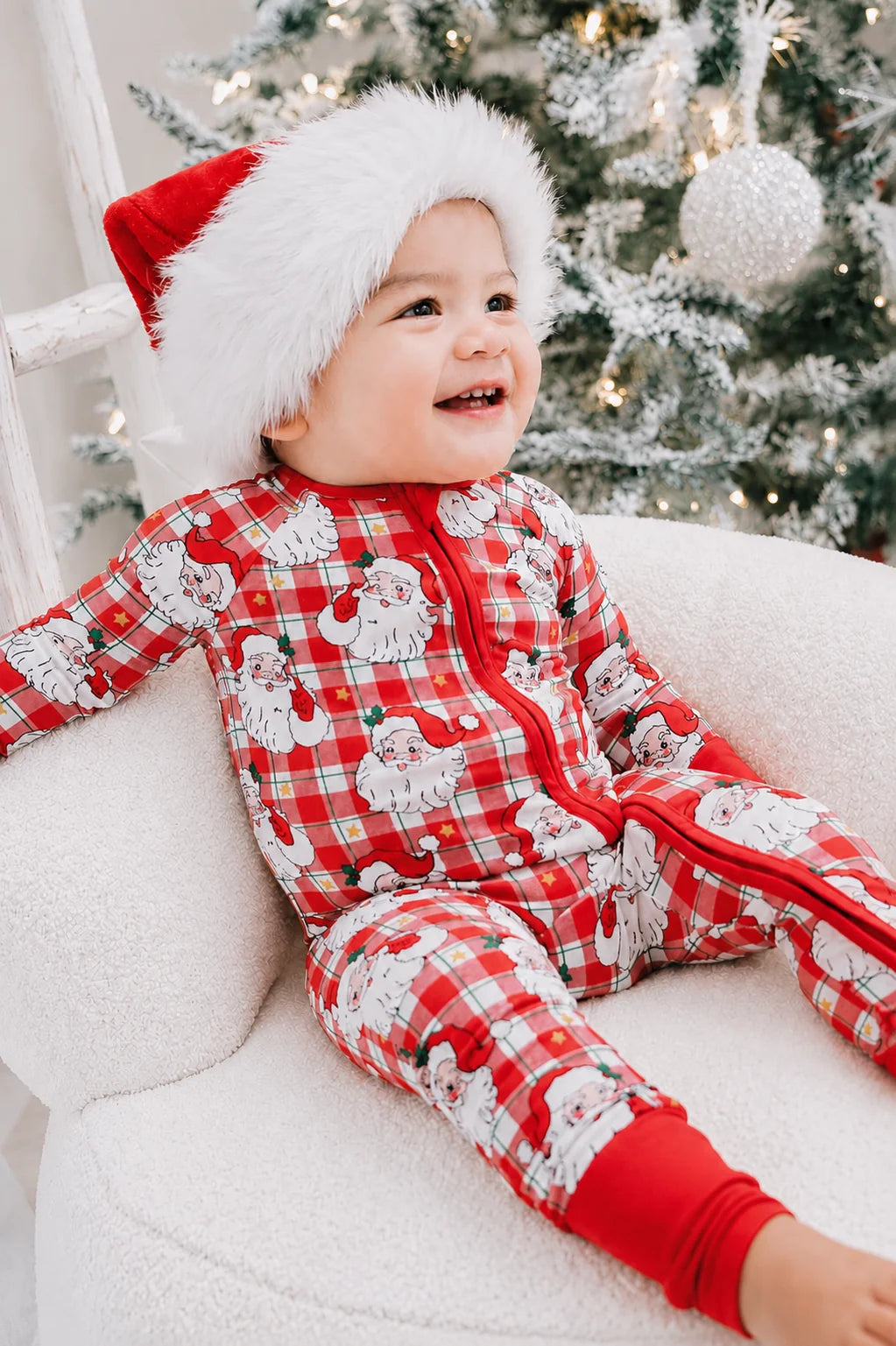 Caden Lane Red | Cozy Claus Christmas Bamboo Convertible Zipper Romper
