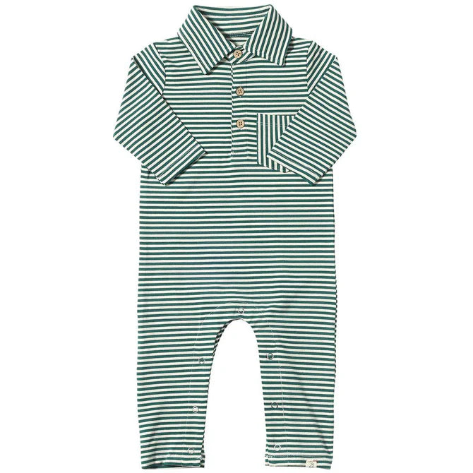 Me & Henry Green & White Stripe | Kingston Polo Romper