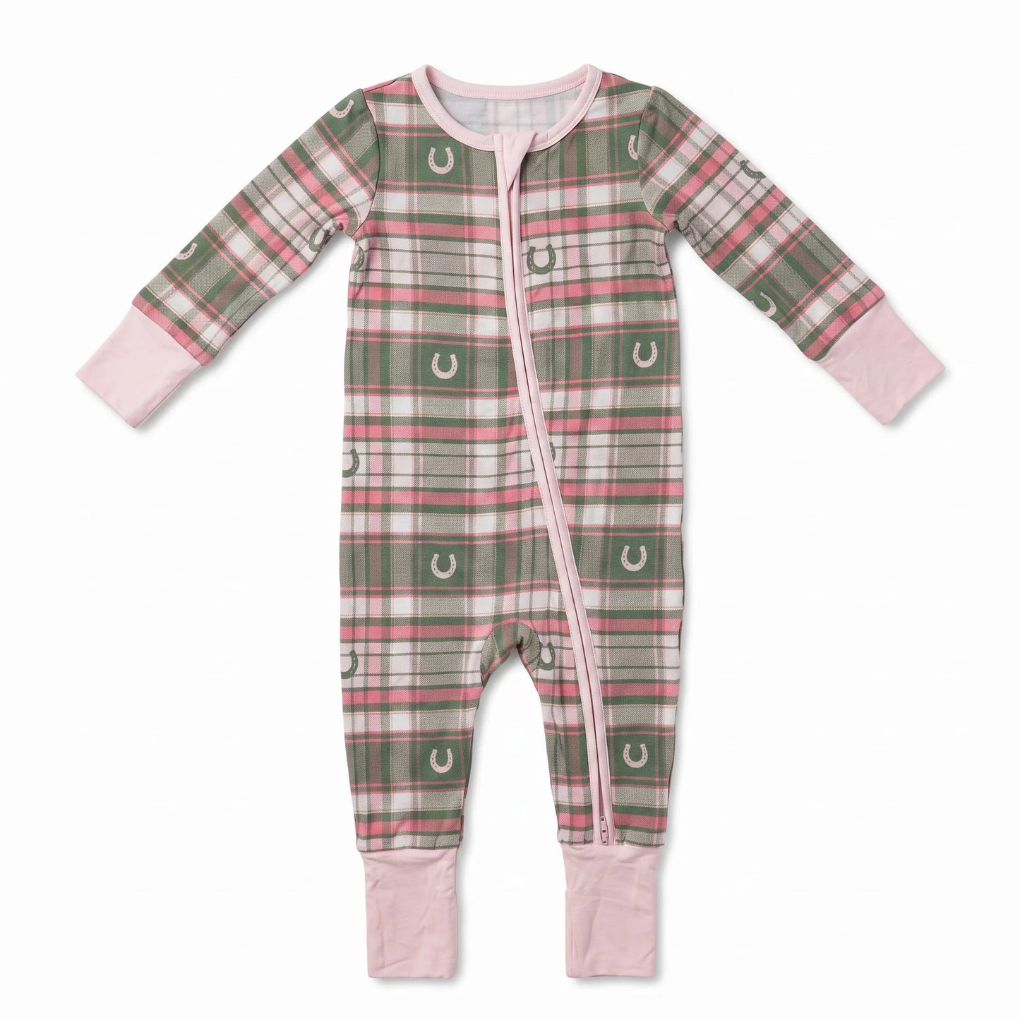 Hollis Baker Pink Horseshoe Plaid | Zipper Romper