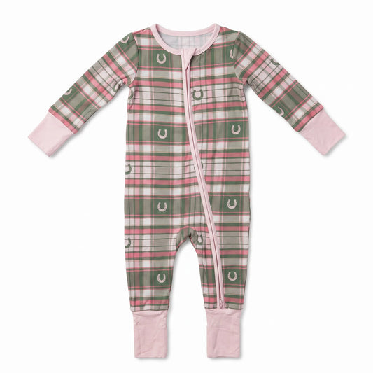 Hollis Baker Pink Horseshoe Plaid | Zipper Romper