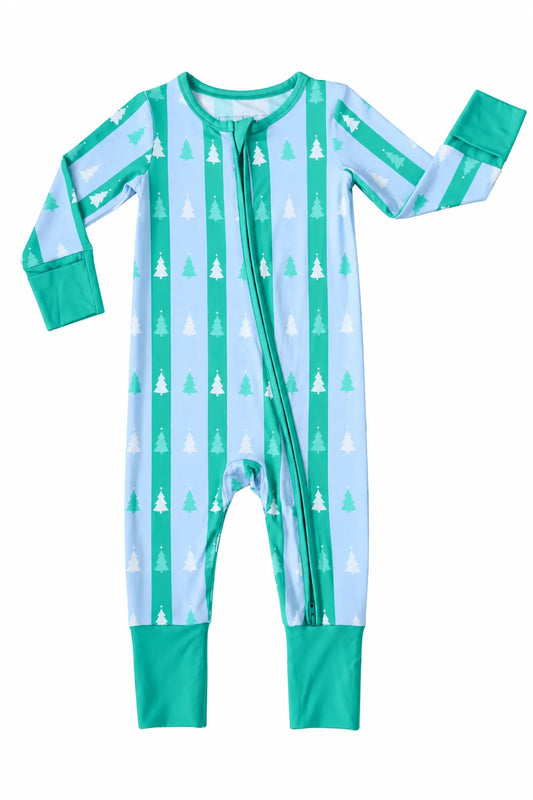 Hollis Baker Blue + Green Stripes | Zipper Romper