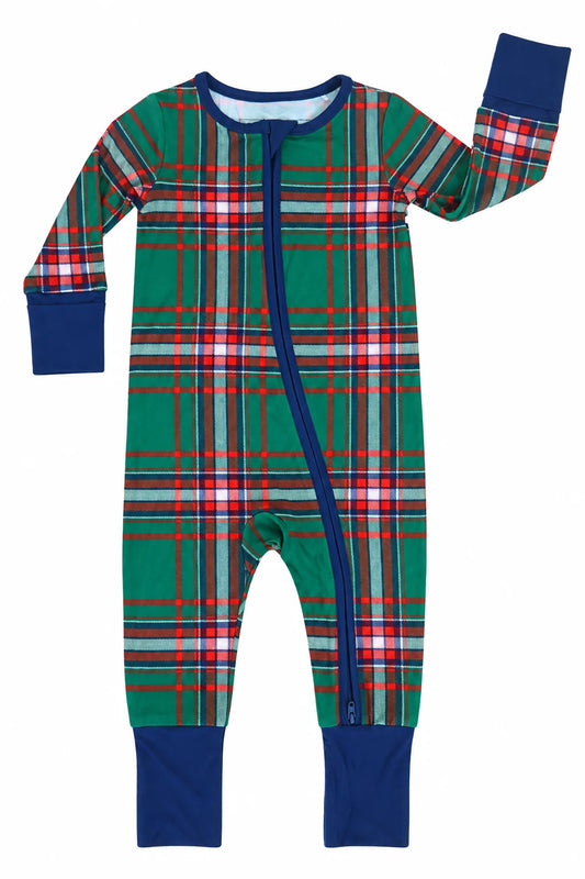Hollis Baker Green | Christmas Plaid Zipper Romper