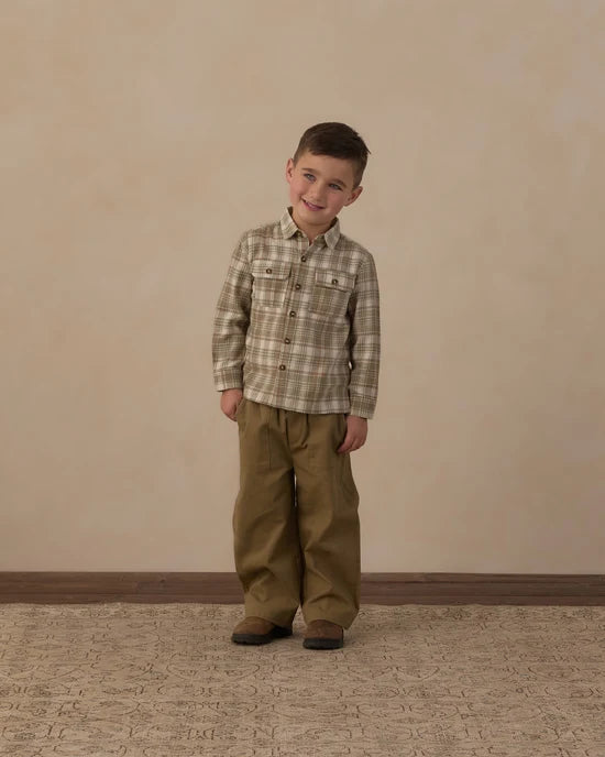 Rylee + Cru Olive | Dobby Plaid Pocketed Corduroy Shirt