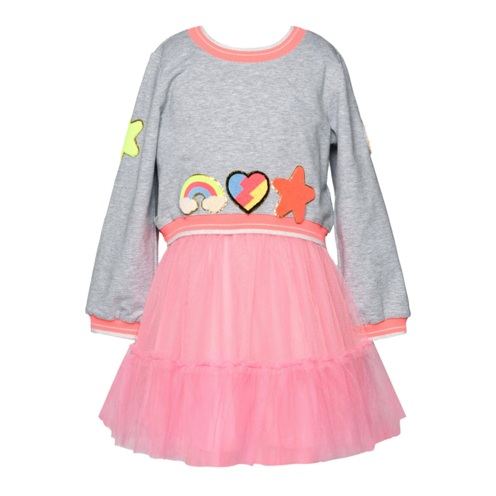 Baby Sara Gray Multi | Twofer Mesh Dress With Neon Patches