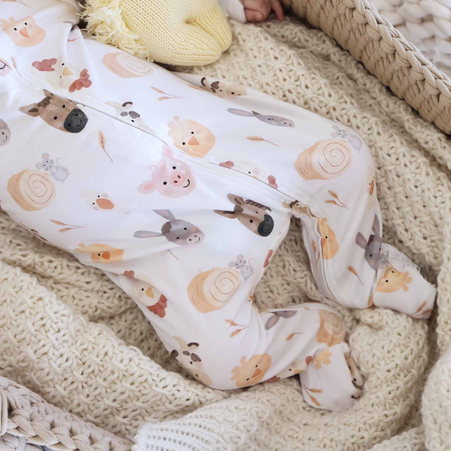 Caden Lane Cream | Barnyard Buddies Zipper Footie