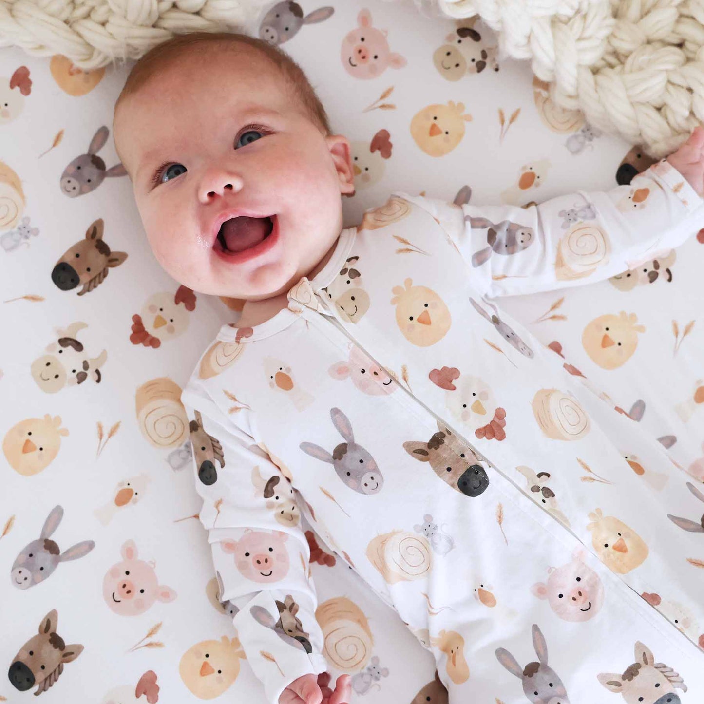 Caden Lane Cream | Barnyard Buddies Zipper Footie