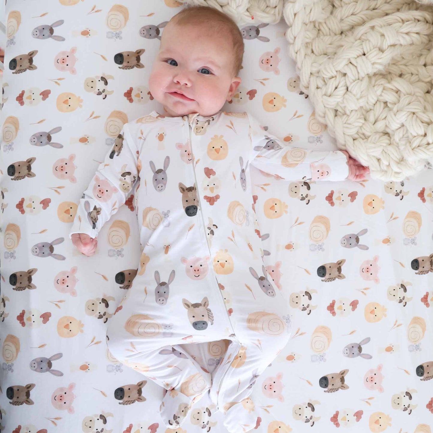 Caden Lane Cream | Barnyard Buddies Zipper Footie