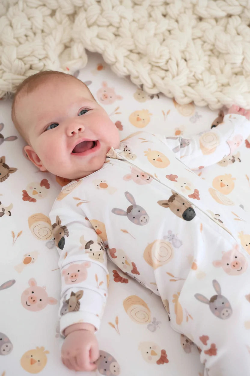 Caden Lane Cream | Barnyard Buddies Zipper Footie