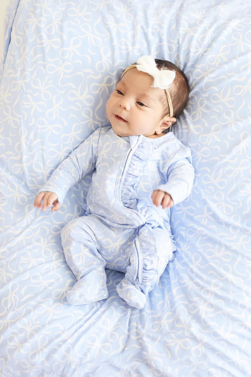 Caden Lane Blue | Blue-Tiful Bows Ruffle Zipper Footie